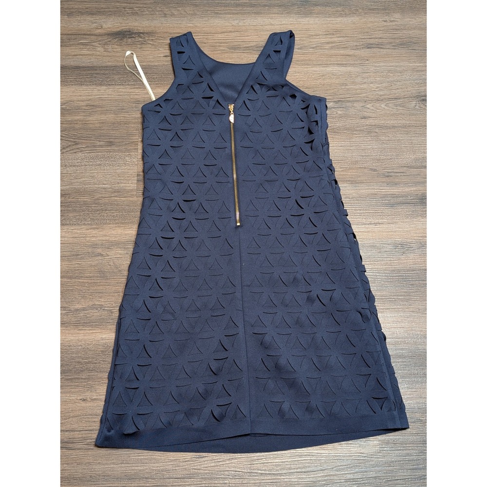 Lilly Pulitzer Navy Blue Laser Cut Geometric Mango Shift Dress XS Gold Zip - Picture 3 of 5